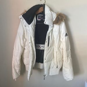 White down puffer jacket with removable hood large